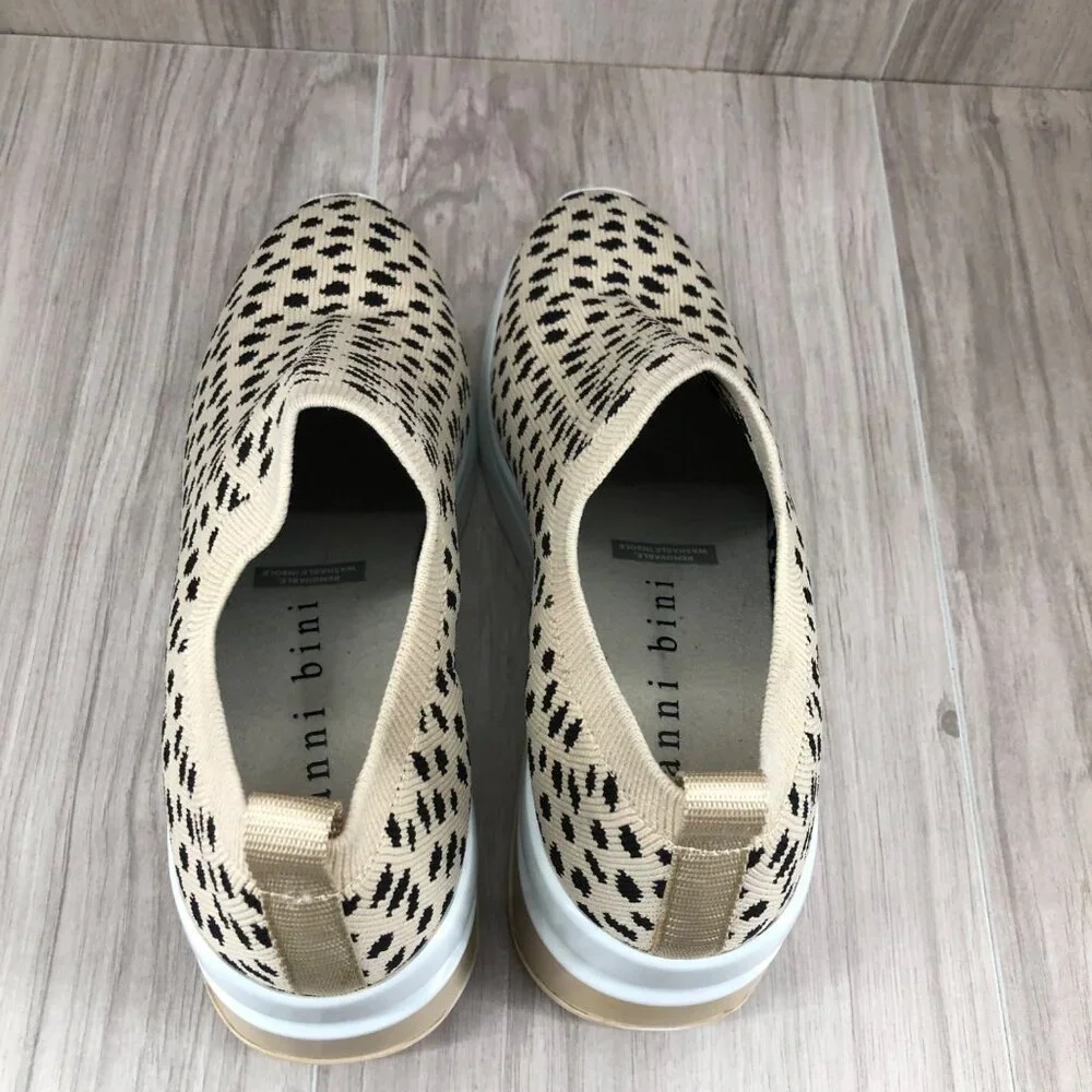 Gianni Bini Beige and Black Leopard Knit Slip-On Wedge Sneakers - Picture 11 of 11